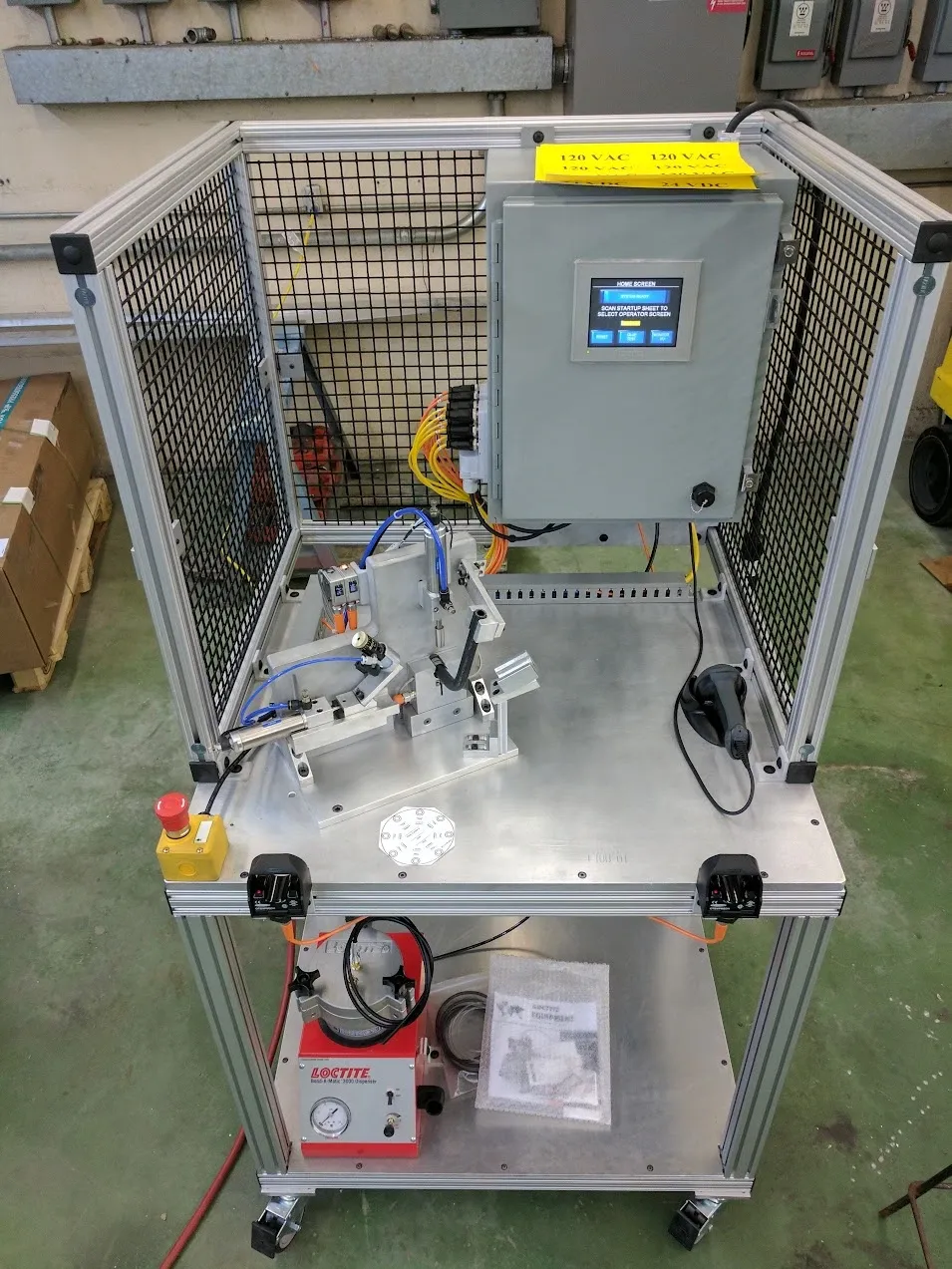 Automated clamp bonding cell with two-hand start and adhesive dispensing